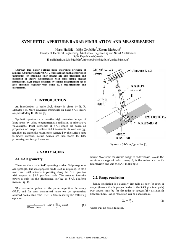 (PDF) SYNTHETIC APERTURE RADAR SIMULATION AND MEASUREMENT