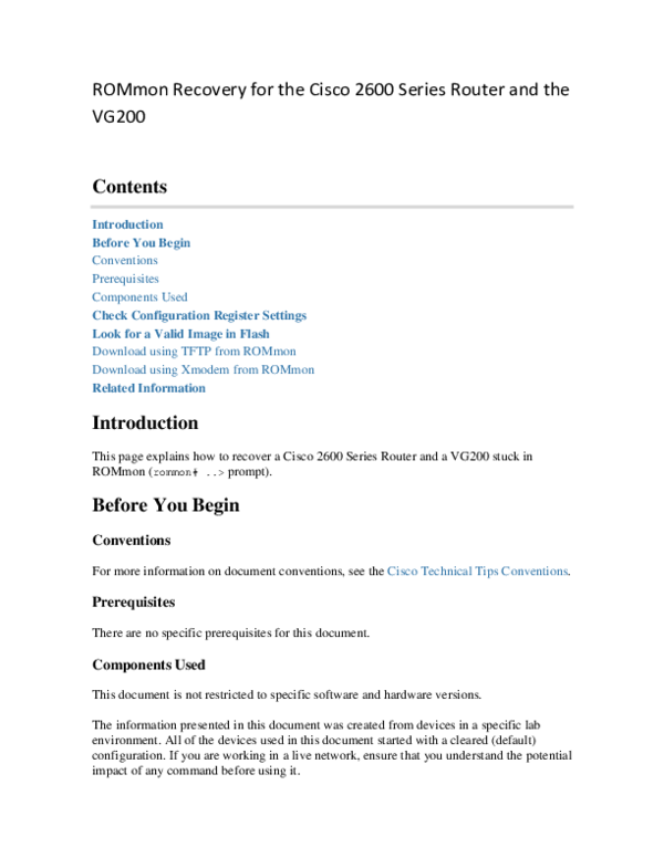 (PDF) ROMmon Recovery for the Cisco 2600 Series Router and the VG200