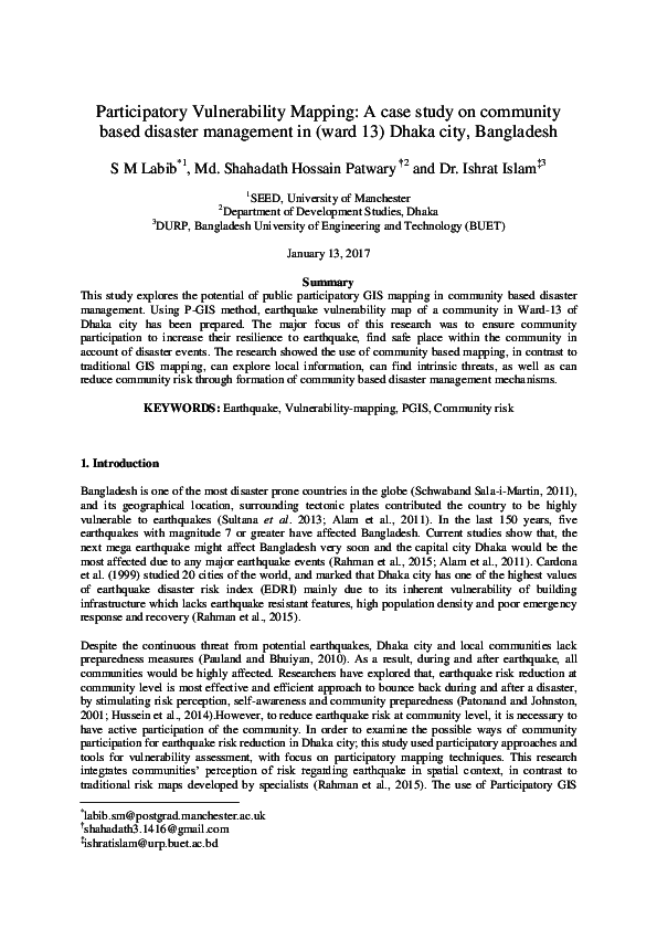 (PDF) Participatory Vulnerability Mapping: A case study on community ...