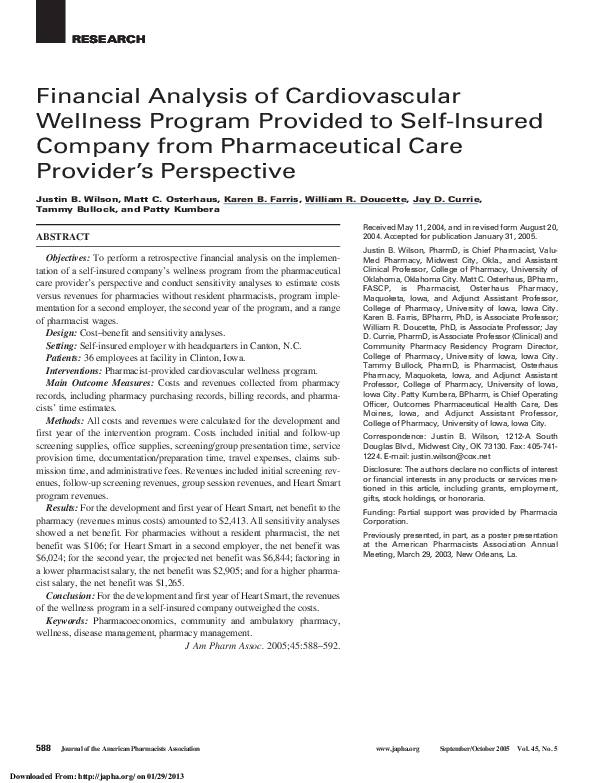 (PDF) Financial analysis of cardiovascular wellness program provided to ...