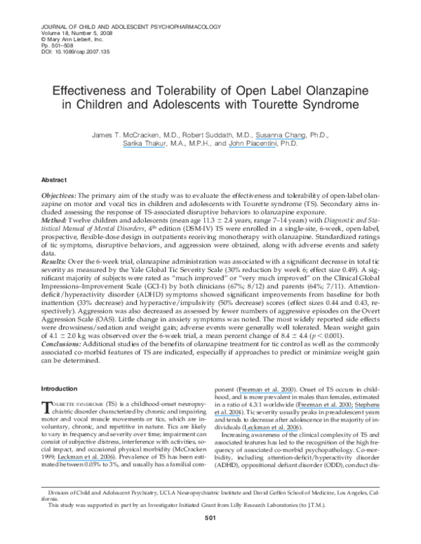 (PDF) Effectiveness and Tolerability of Open Label Olanzapine in ...