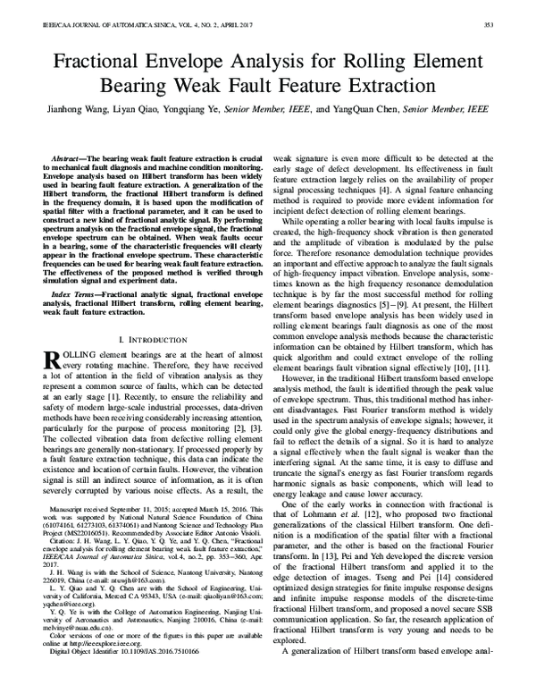 (PDF) Fractional Envelope Analysis for Rolling Element Bearing Weak ...