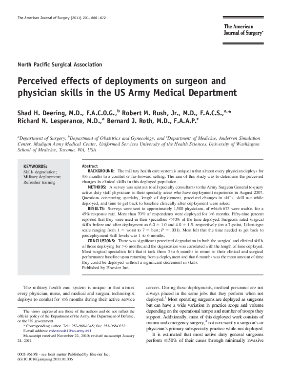 (PDF) Perceived effects of deployments on surgeon and physician skills ...