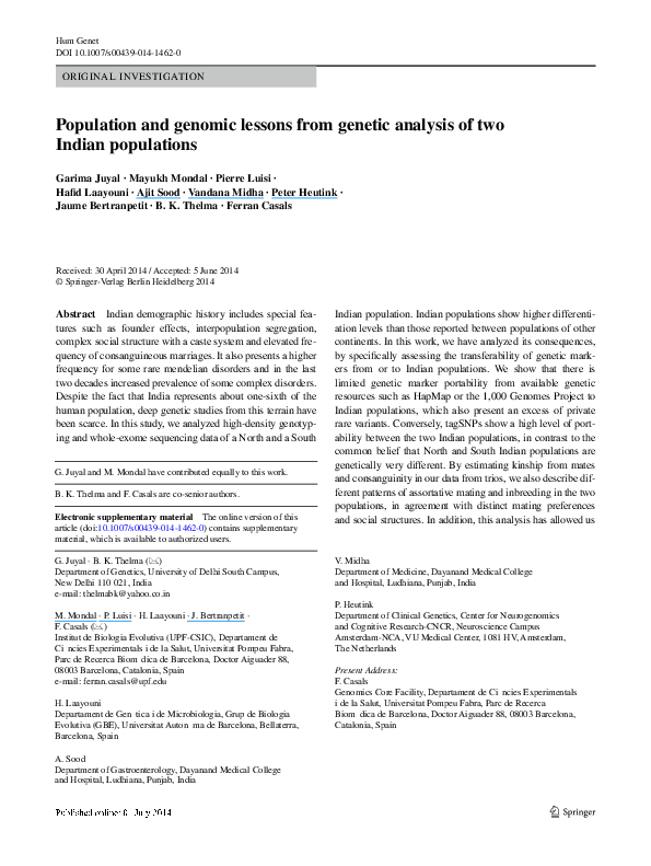 (PDF) Population and genomic lessons from genetic analysis of two ...
