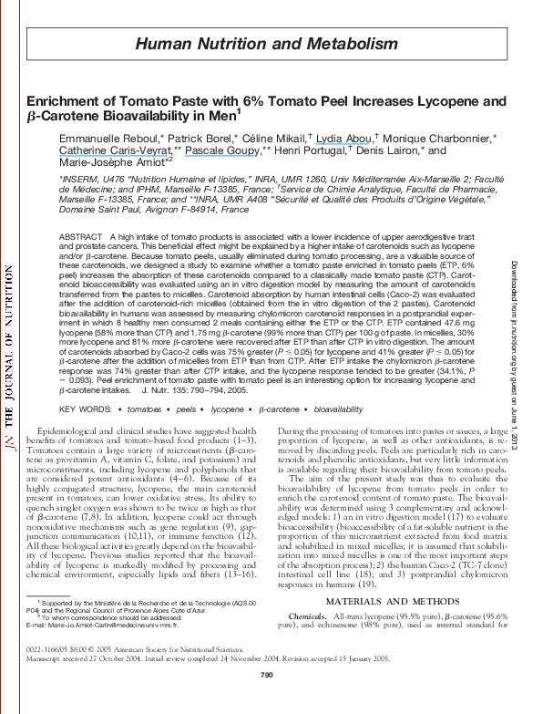 (PDF) Enrichment of tomato paste with 6 tomato peel increases lycopene