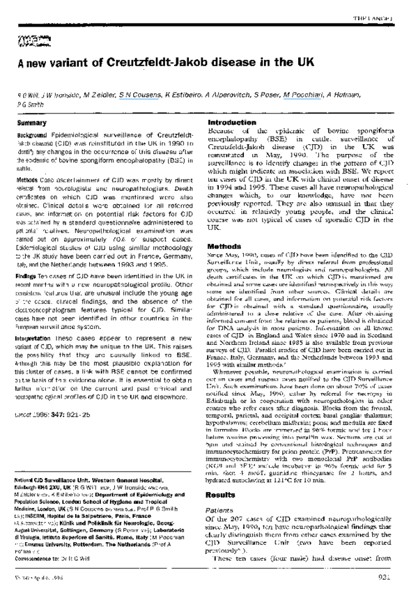 (PDF) A new variant of CreutzfeldtJakob disease in the UK Maurizio