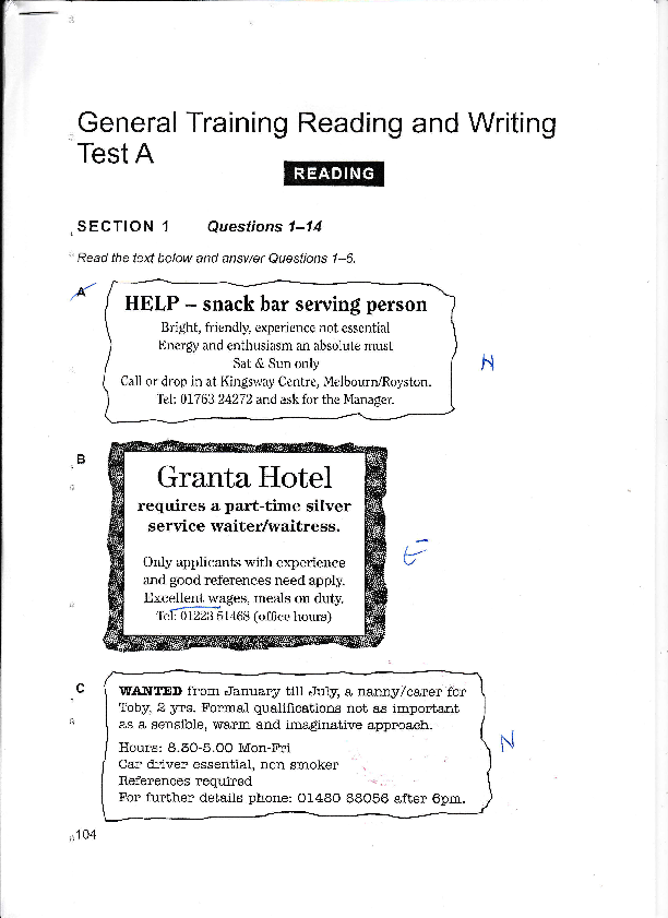 (PDF) General Test A Training Reading and Writing " Read the text below and answer Questions 76