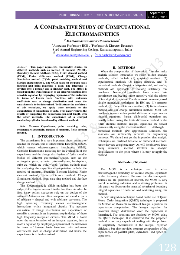 (PDF) A COMPARATIVE STUDY OF COMPUTATIONAL ELECTROMAGNETICS