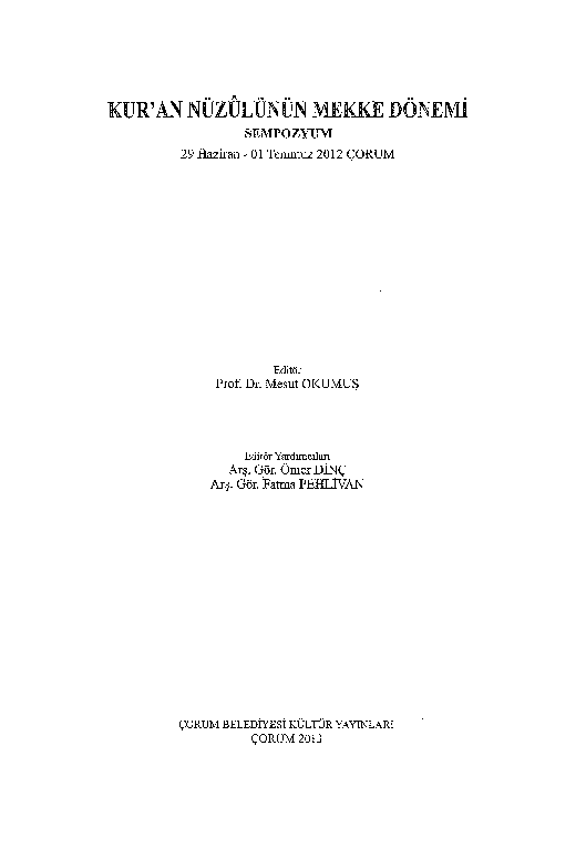 (PDF) HARTWIG HIRSCHFELD'İN MEKKİ AYETLERİ KONU EKSENLİ TARİHLENDİRME
