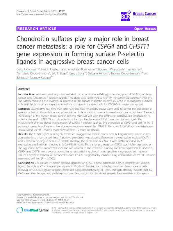 (PDF) Chondroitin sulfates play a major role in breast cancer