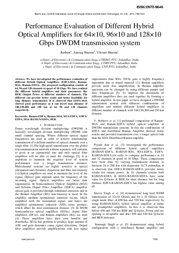 (PDF) Performance Evaluation of Different Hybrid Optical Amplifiers for ...