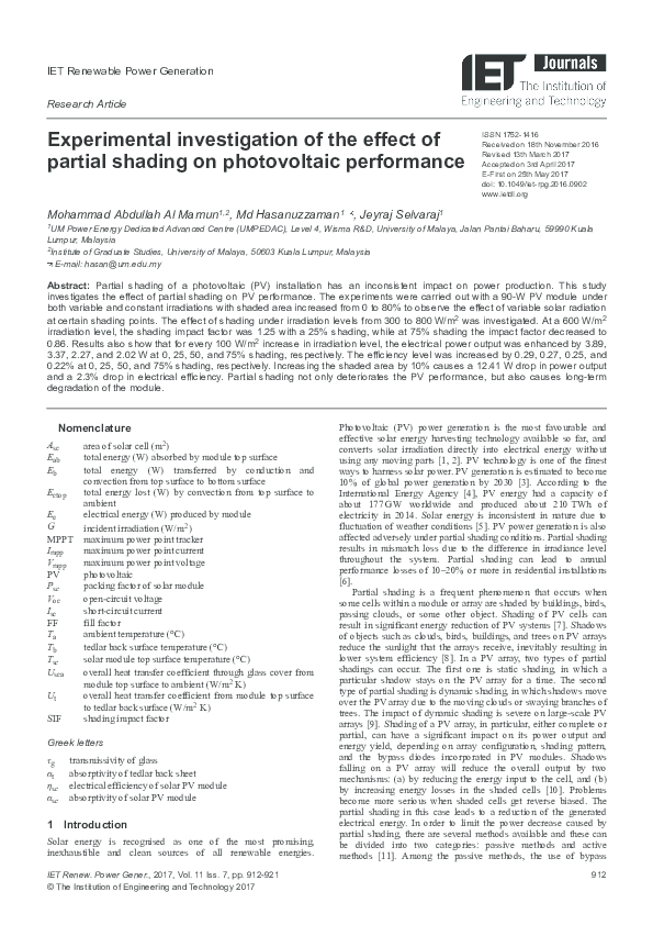 (PDF) Experimental investigation of the effect of partial shading on ...