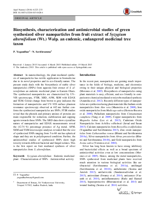 (PDF) Biosynthesis, characterization and antimicrobial studies of green ...