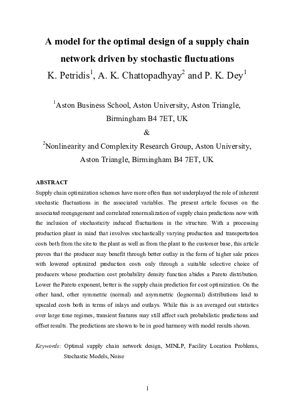 (PDF) A model for the optimal design of a supply chain network driven ...