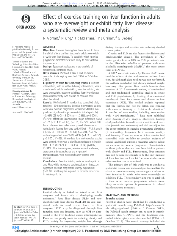 (PDF) Effect of exercise training on liver function in adults who are ...