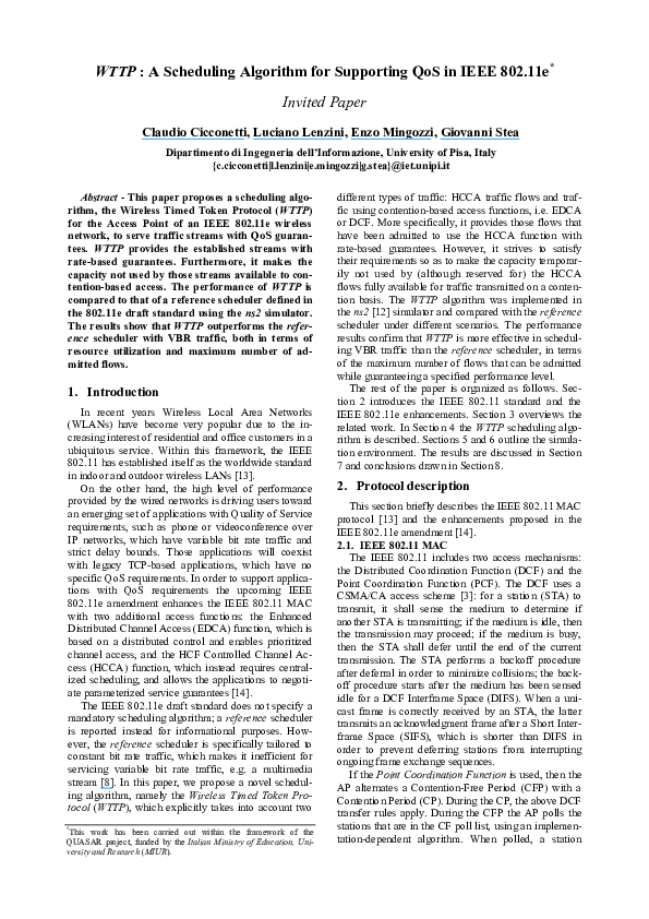 (PDF) WTTP : A Scheduling Algorithm for Supporting QoS in IEEE 802.11e