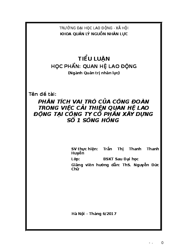 First page of “Tieu luan Quan He Lao Dong ULSA”