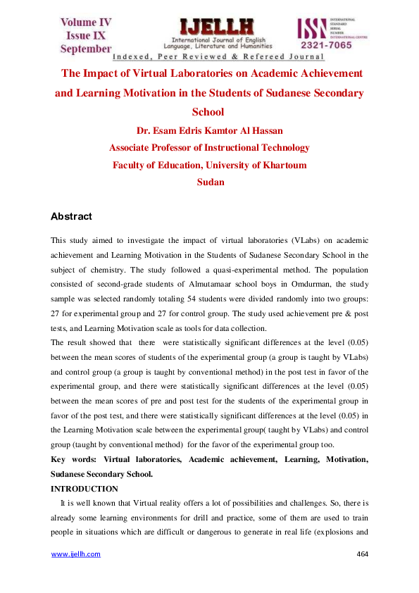 (PDF) The Impact of Virtual Laboratories on Academic Achievement and ...