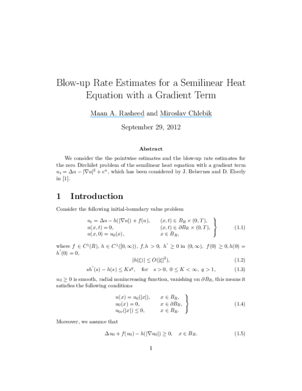 (PDF) Blow-up Rate Estimates for a Semilinear Heat Equation with a ...