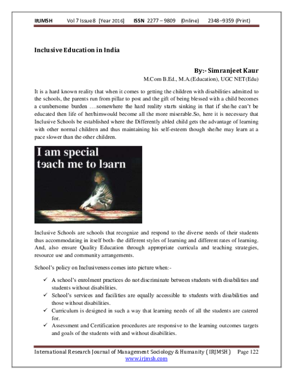 HISTORICAL DEVELOPMENT OF INCLUSIVE EDUCATION IN INDIA IN HINDI visual data 7