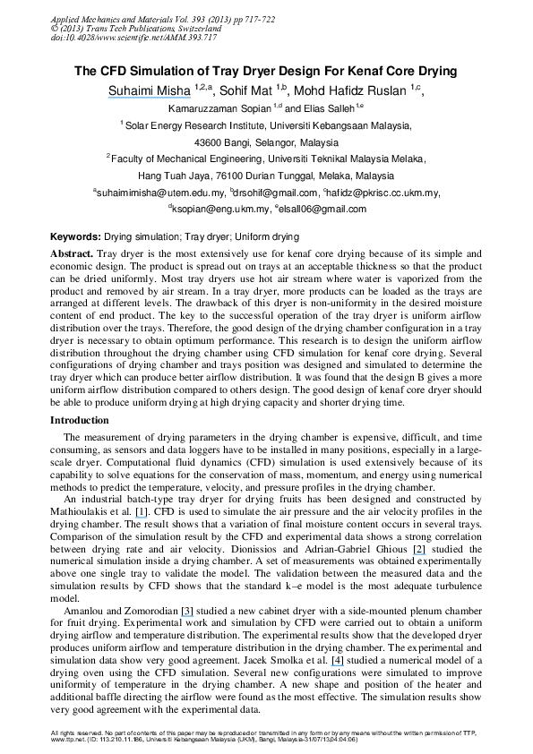 (PDF) The CFD Simulation of Tray Dryer Design for Kenaf Core Drying