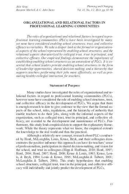 (PDF) Organizational and Relational Factors in Professional Learning ...