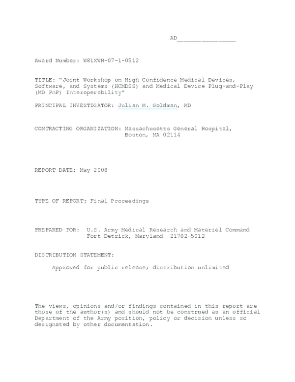 (PDF) Joint on High Confidence Medical Devices, Software, and