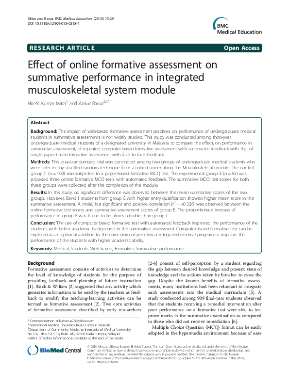 (PDF) Effect of online formative assessment on summative performance in ...
