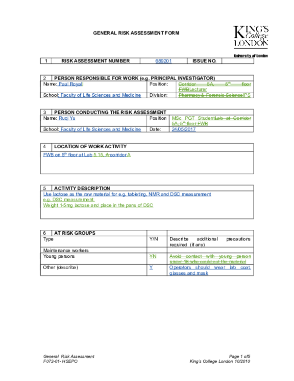 (DOC) GENERAL RISK ASSESSMENT FORM