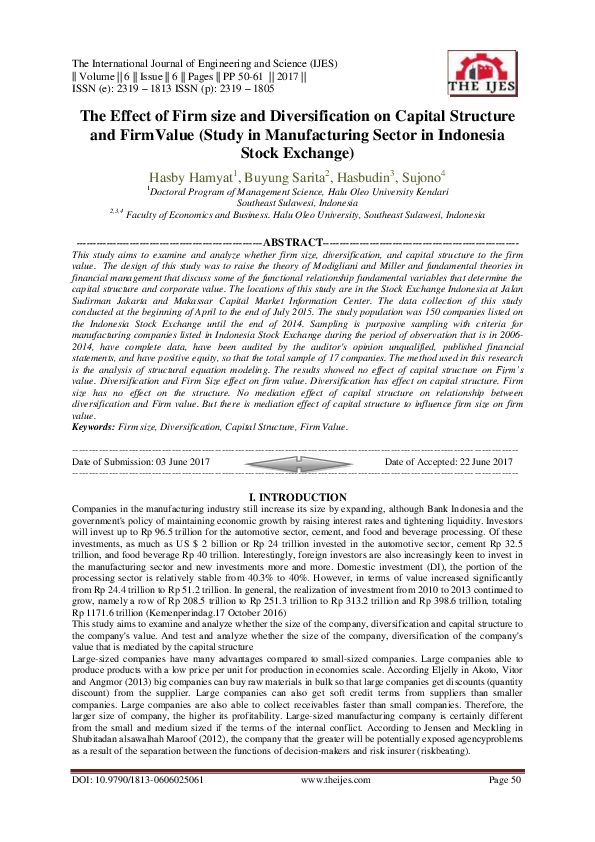 (PDF) The Effect of Firm size and Diversification on Capital Structure ...