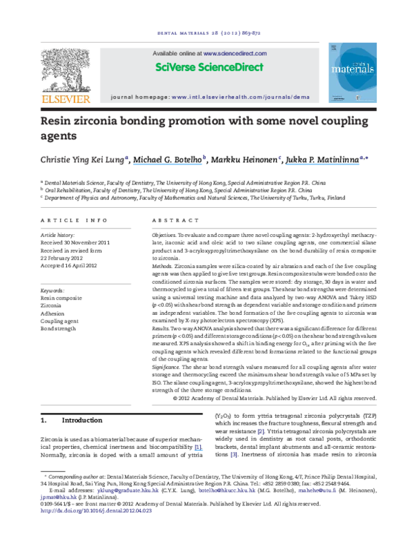 (PDF) Resin zirconia bonding promotion with some novel coupling agents