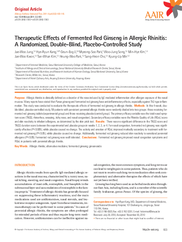 (PDF) Therapeutic Effects of Fermented Red Ginseng in Allergic Rhinitis ...