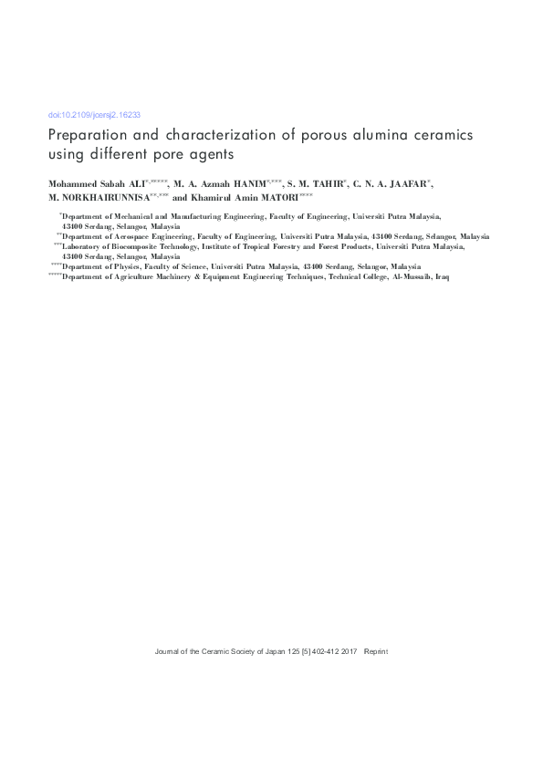 (PDF) Preparation and characterization of porous alumina ceramics using ...