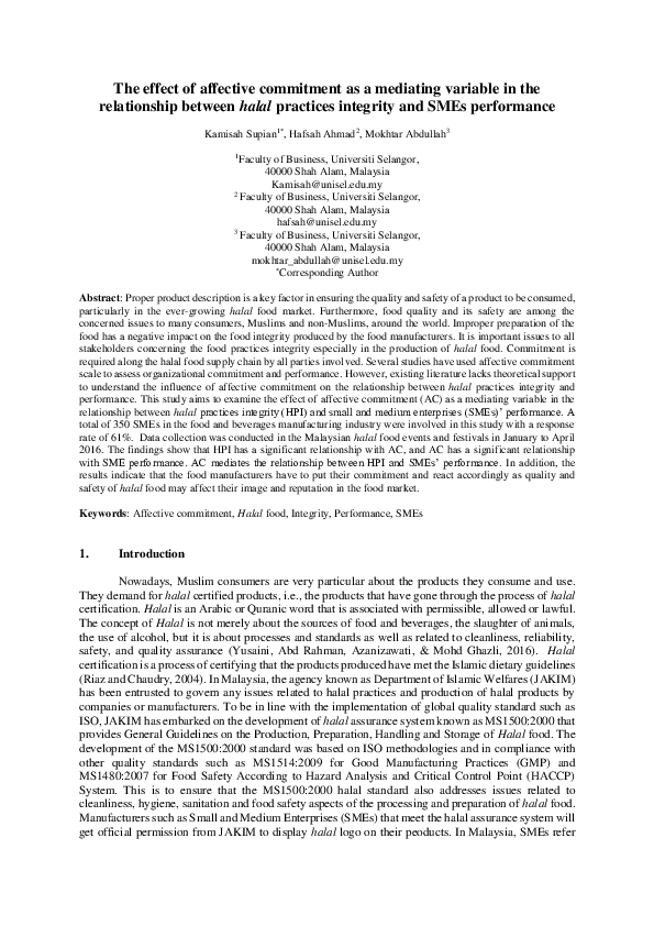 (DOC) The effect of affective commitment as a mediating variable in the ...