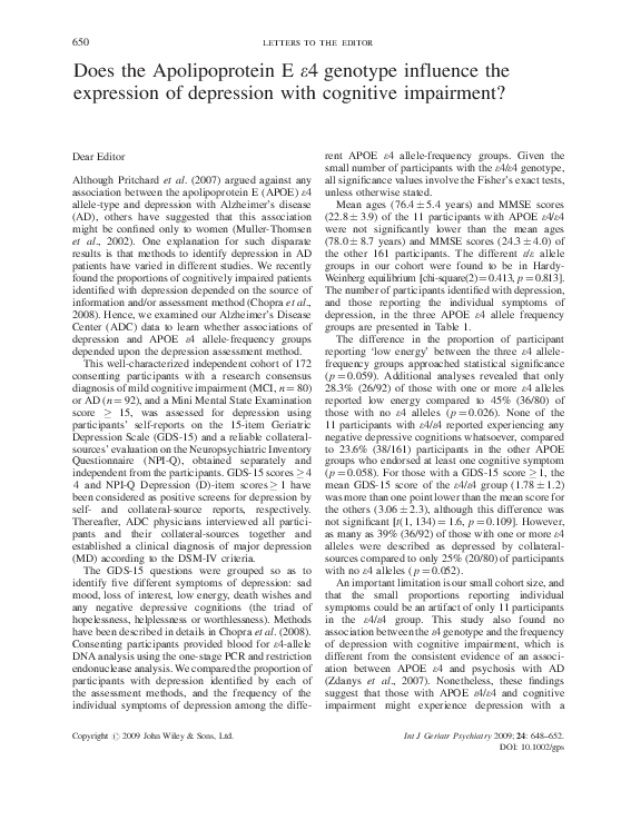 (PDF) Does the Apolipoprotein E ε4 genotype influence the expression of ...