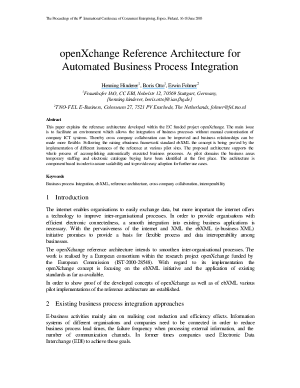(PDF) openXchange Reference Architecture for Automated Business Process ...