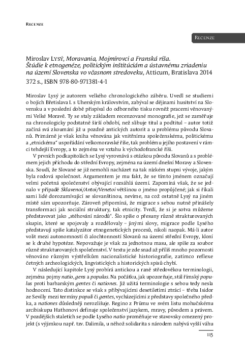 (PDF) Lysý, Moravania, Mojmírovci a Franská ríša. Štúdie k etnogenéze ...