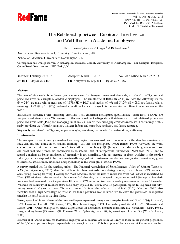 (PDF) The Relationship between Emotional Intelligence and Well-Being in ...