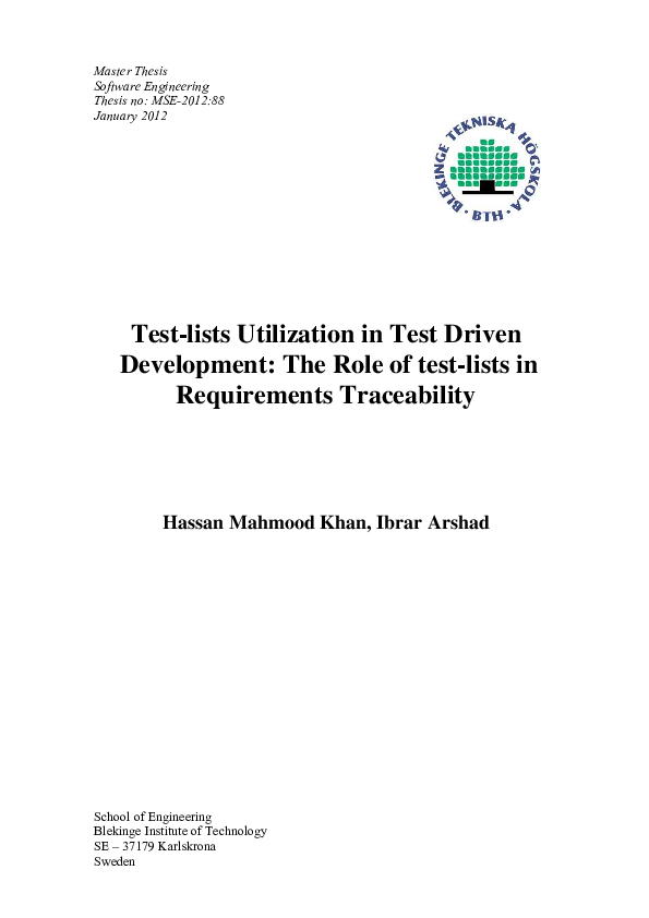 (PDF) Test-lists Utilization in Test Driven Development: The Role of ...