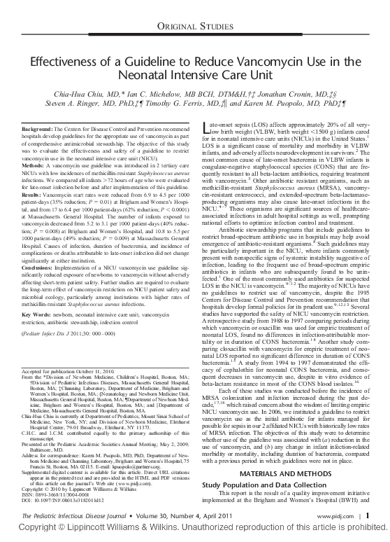 (PDF) Effectiveness of a Guideline to Reduce Vancomycin Use in the ...