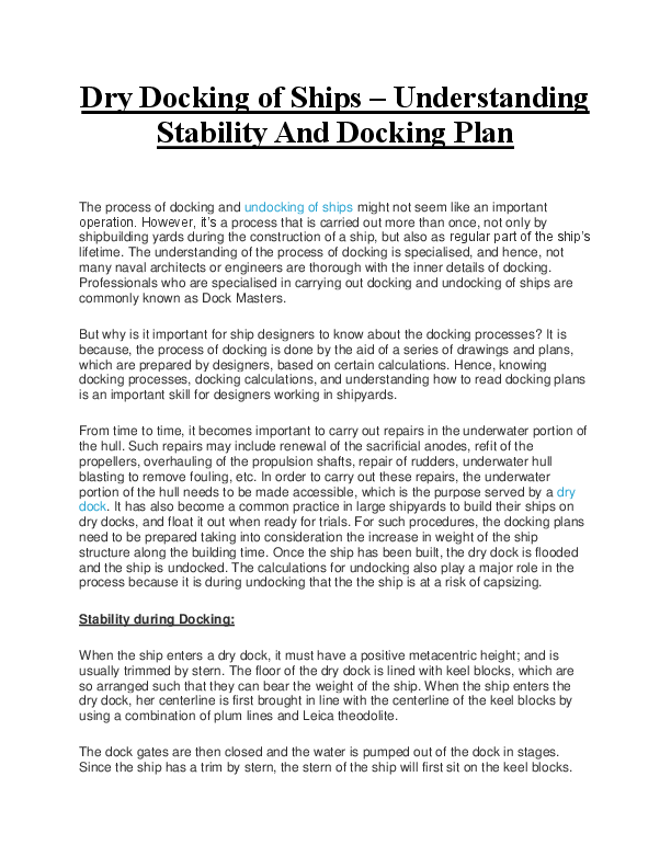 (DOC) Dry Docking of Ships Understanding Stability And Docking Plan