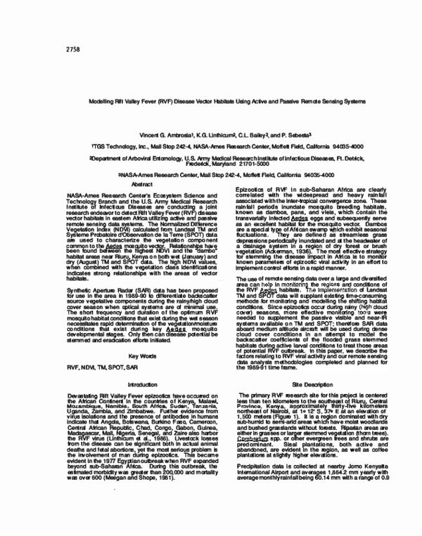 (PDF) Modelling Rift Valley Fever (RVF) Disease Vector Habitats Using ...