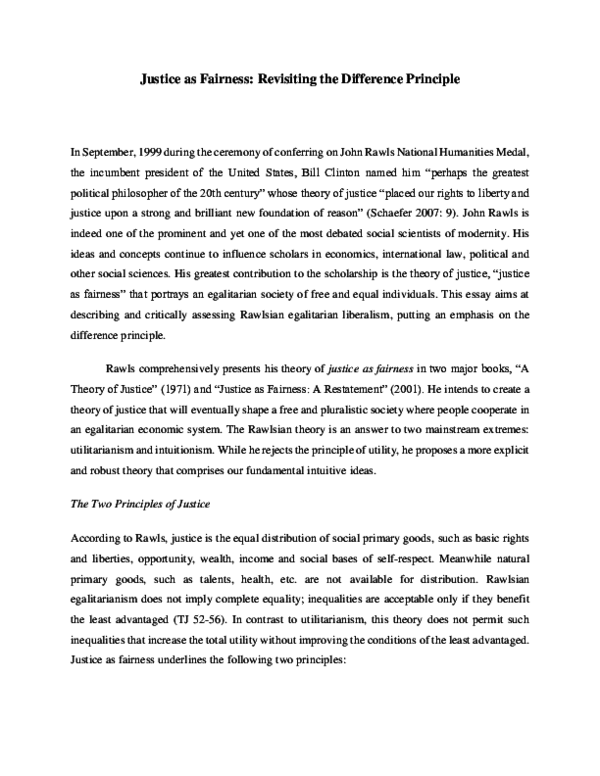 (DOC) Justice as Fairness Revisiting the Difference Principle