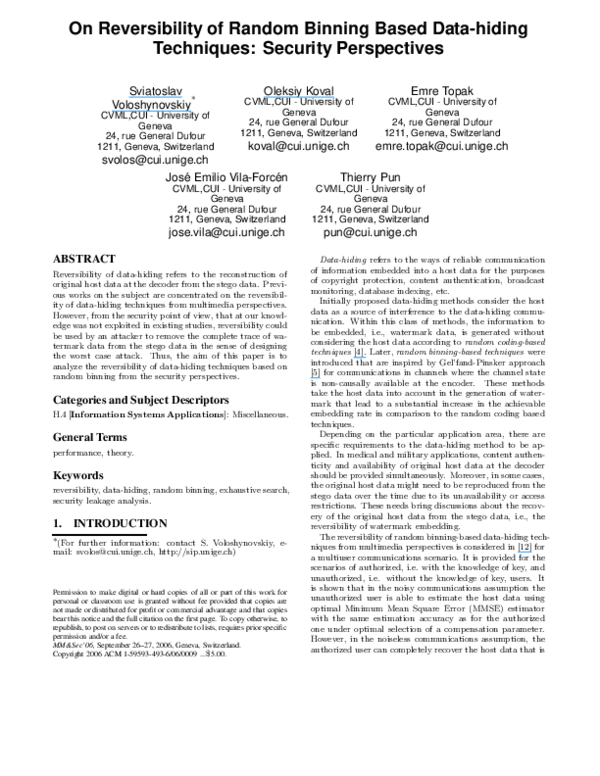 (PDF) On reversibility of random binning based data-hiding techniques
