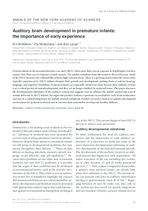 (PDF) Auditory brain development in premature infants: the importance ...