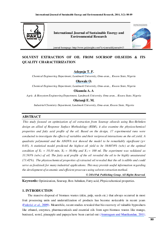 (PDF) SOLVENT EXTRACTION OF OIL FROM SOURSOP OILSEEDS & ITS QUALITY ...