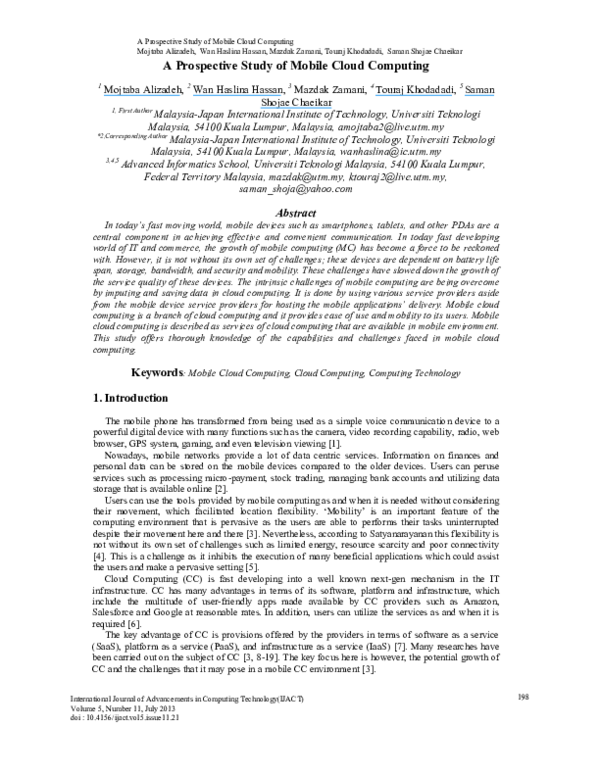 (PDF) A Prospective Study of Mobile Cloud Computing