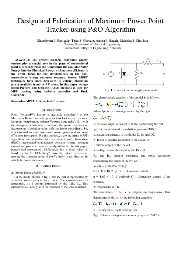 (PDF) Design and Fabrication of Maximum Power Point Tracker using P&O ...
