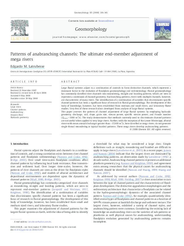 (PDF) Patterns of anabranching channels: The ultimate end-member ...