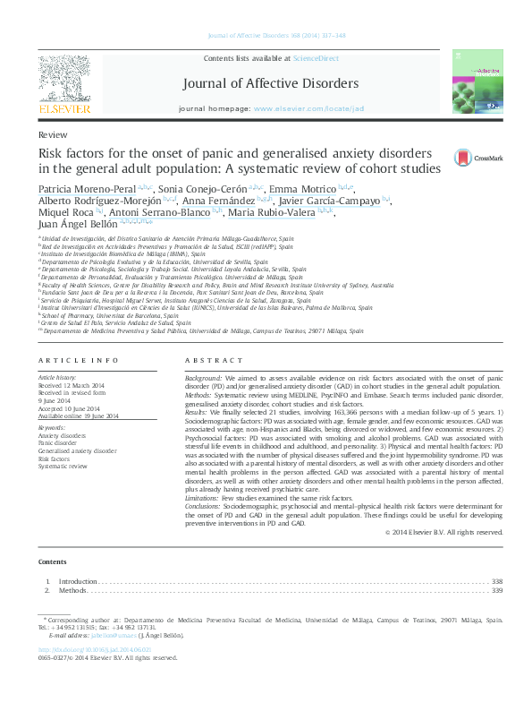 Risk factors for the onset of panic and generalised anxiety disorders ...
